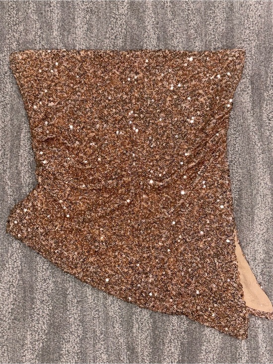 Edikted Tops - Edikted Gold Sequin Asymmetric Strapless Top Y2K Fairy Lined Slit Women’s Sz M
